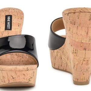 Nine West patent leather cork platform slides